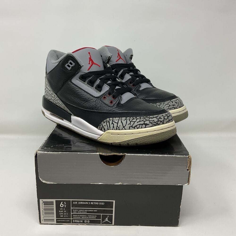 Air Jordan 3 Retro Black Cement 2011 (GS) 398614-010 Sneakers Black Size 6.5Y